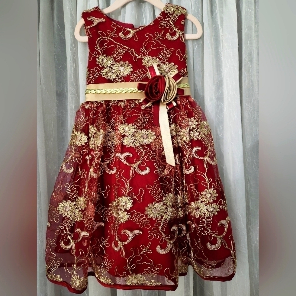 NWT Burgundy/red and gold dress. Size 4T